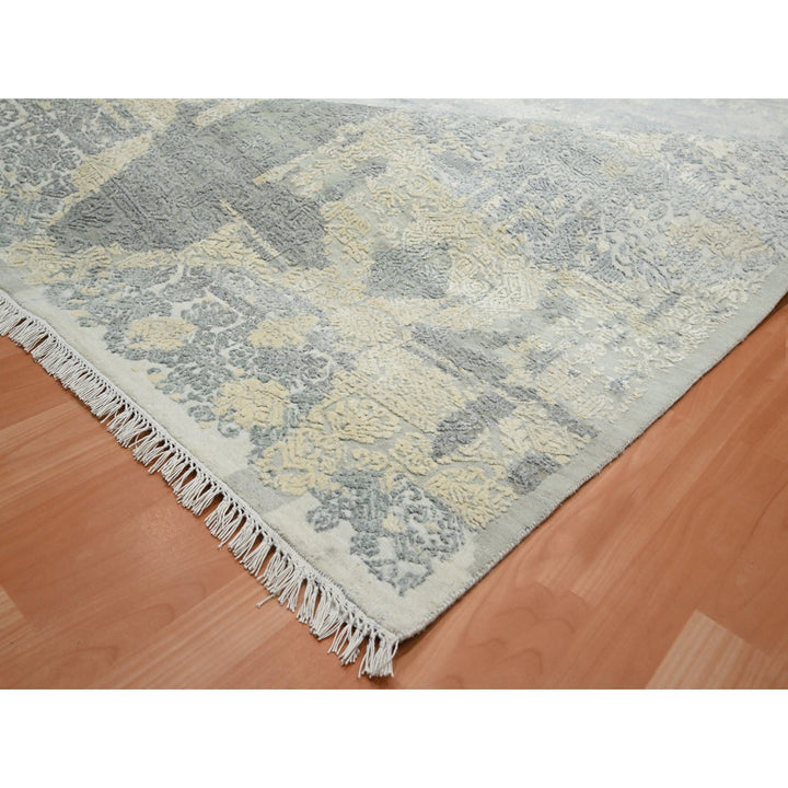 11'11" x 18'2" New Hand Knotted Ivory Wool & Silk Rectangle Oriental Rug - MOA10275674