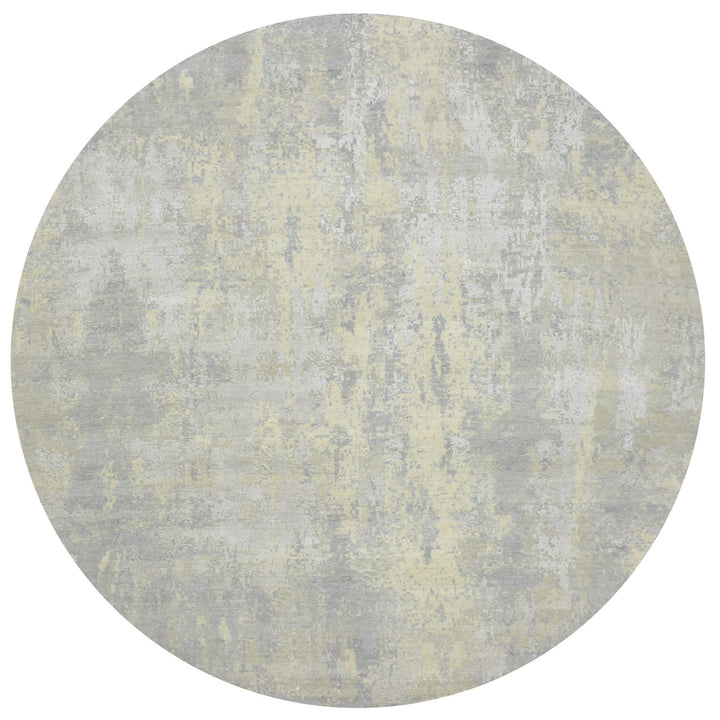 11'10" x 11'10" New Hand Knotted Grey Wool & Silk Round Oriental Rug - MOA10275675