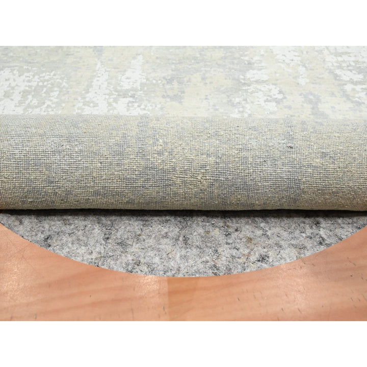 11'10" x 11'10" New Hand Knotted Grey Wool & Silk Round Oriental Rug - MOA10275675