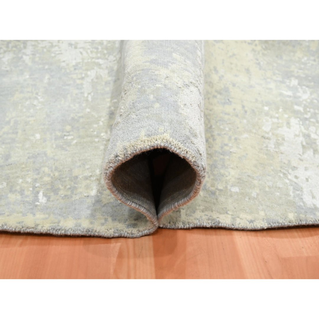 11'10" x 11'10" New Hand Knotted Grey Wool & Silk Round Oriental Rug - MOA10275675