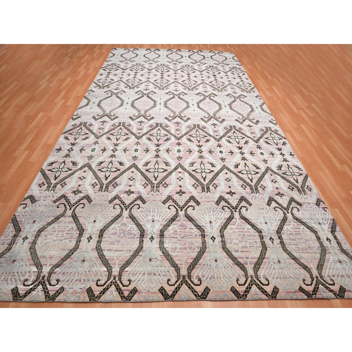 10'0" x 14'2" New Hand Knotted Purple Wool & Silk Rectangle Oriental Rug - MOA10275676