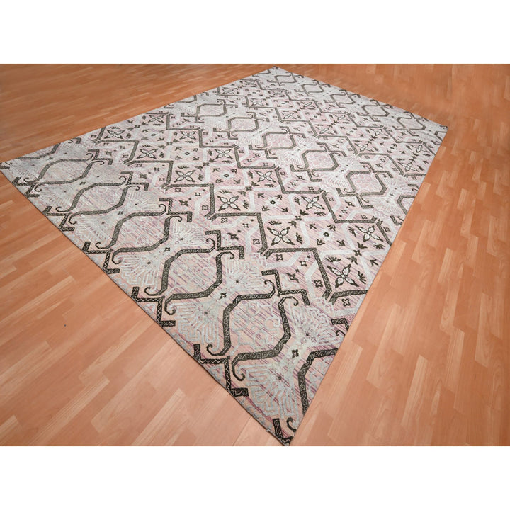 10'0" x 14'2" New Hand Knotted Purple Wool & Silk Rectangle Oriental Rug - MOA10275676