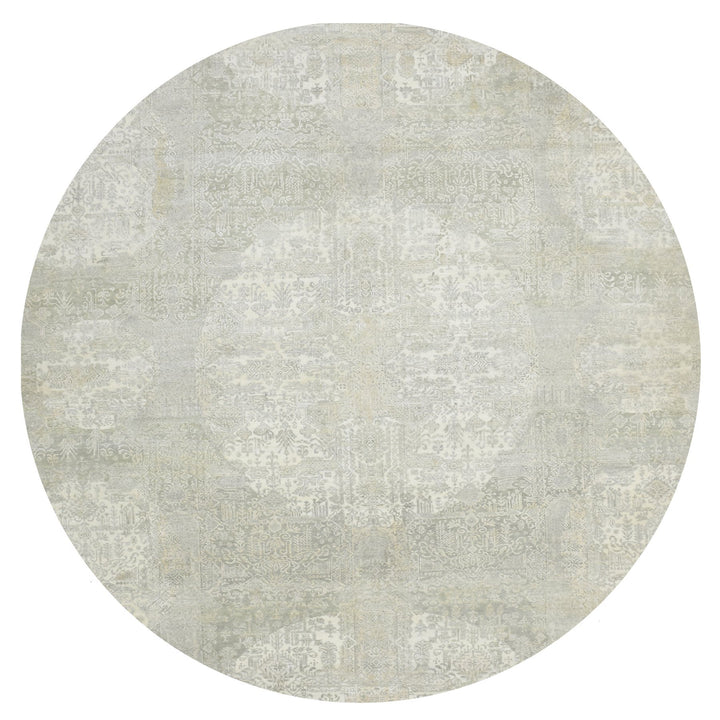 11'10" x 11'11" New Hand Knotted Ivory Wool & Silk Round Oriental Rug - MOA10275677