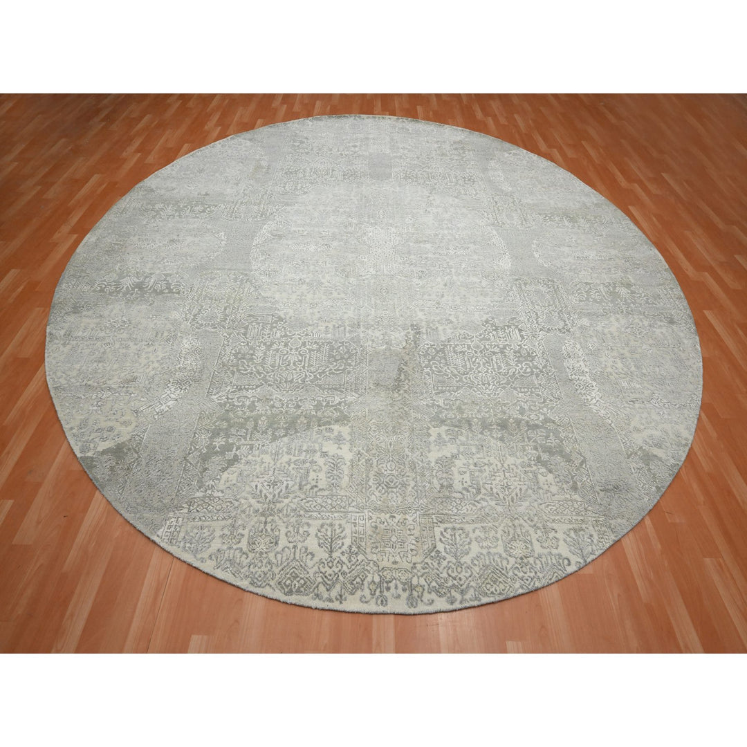 11'10" x 11'11" New Hand Knotted Ivory Wool & Silk Round Oriental Rug - MOA10275677