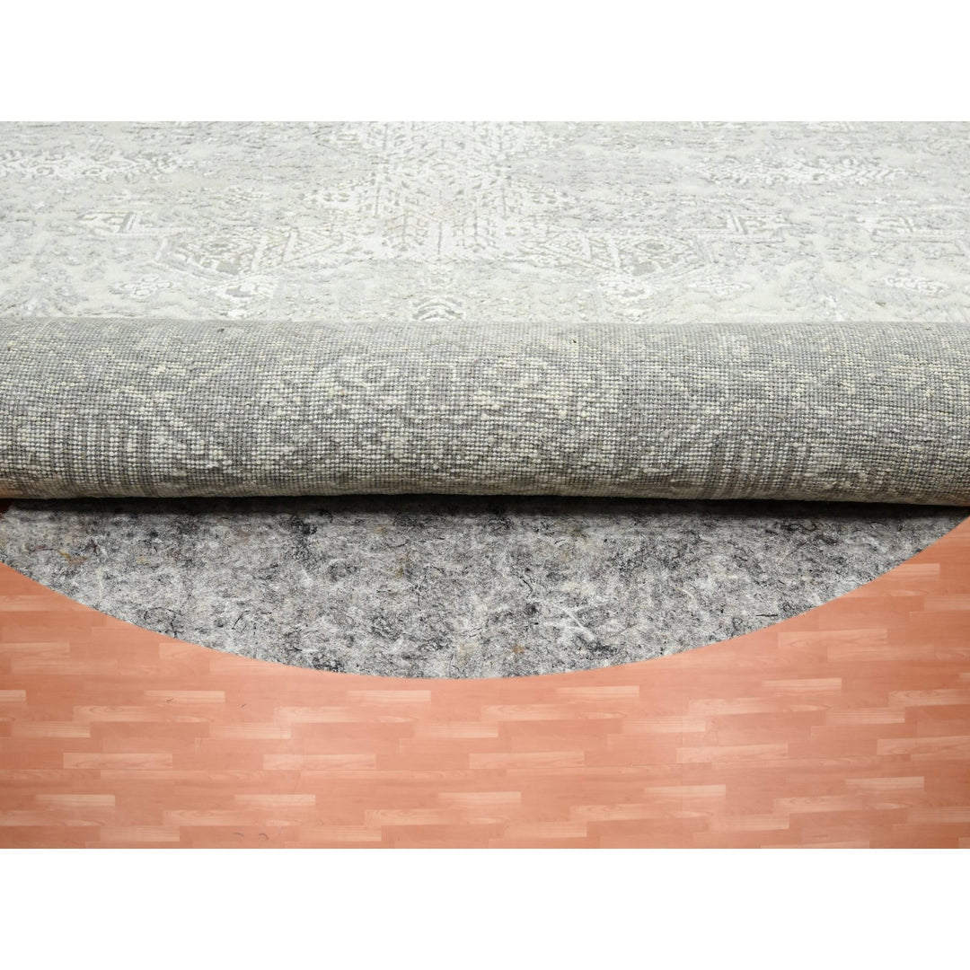 11'10" x 11'11" New Hand Knotted Ivory Wool & Silk Round Oriental Rug - MOA10275677