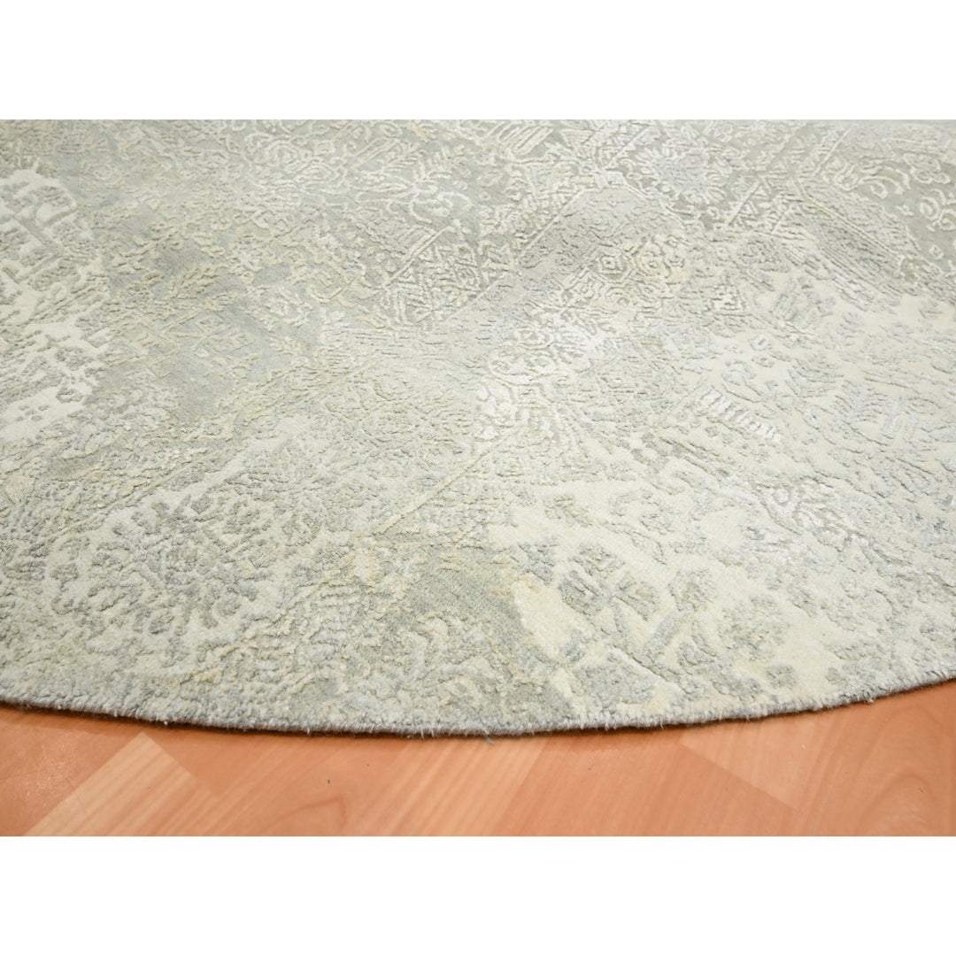 11'10" x 11'11" New Hand Knotted Ivory Wool & Silk Round Oriental Rug - MOA10275677