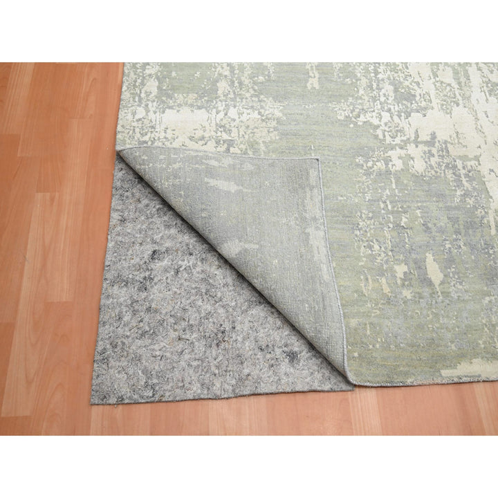9'0" x 11'11" New Hand Knotted Grey Wool & Silk Rectangle Oriental Rug - MOA10275678