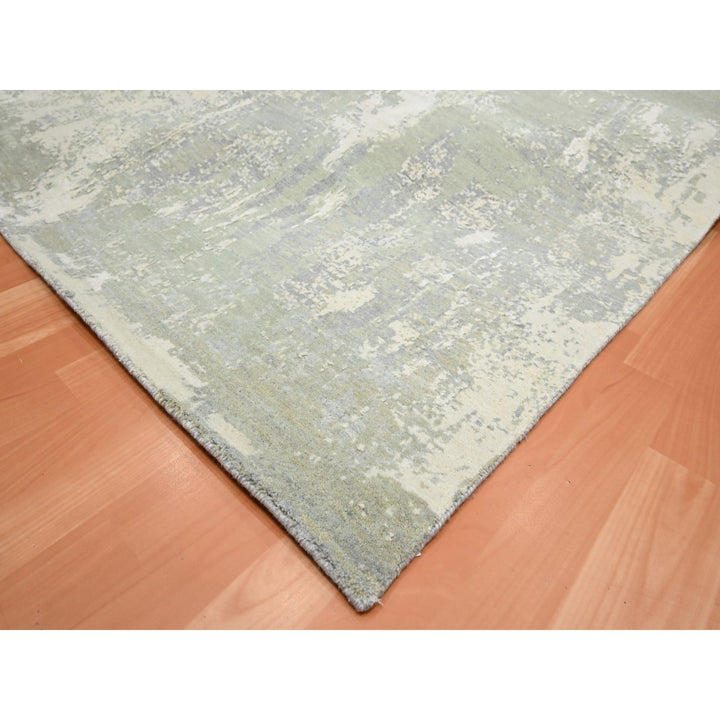 9'0" x 11'11" New Hand Knotted Grey Wool & Silk Rectangle Oriental Rug - MOA10275678