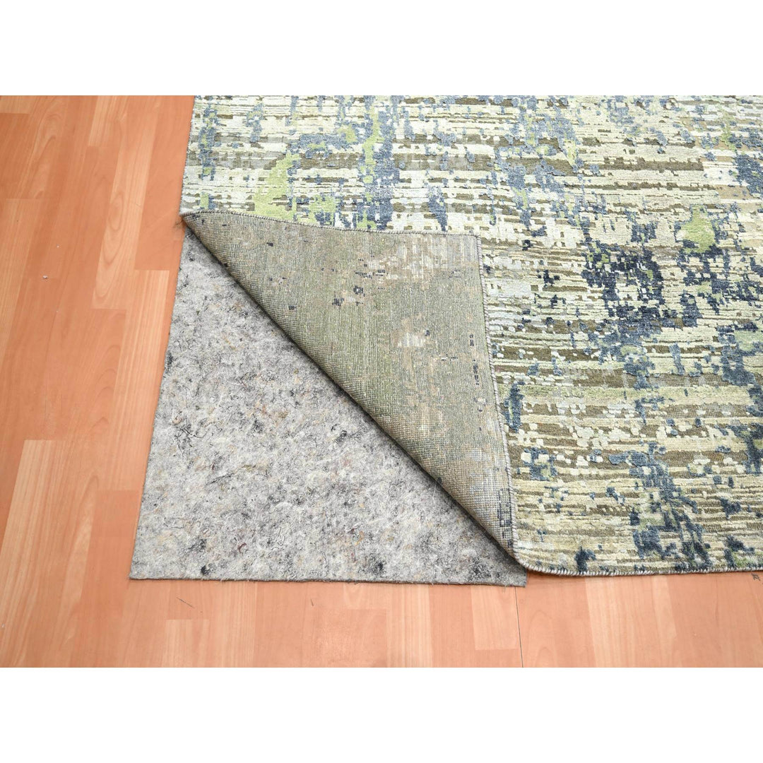 8'9" x 12'0" New Hand Knotted Green Wool & Silk Rectangle Oriental Rug - MOA10275679