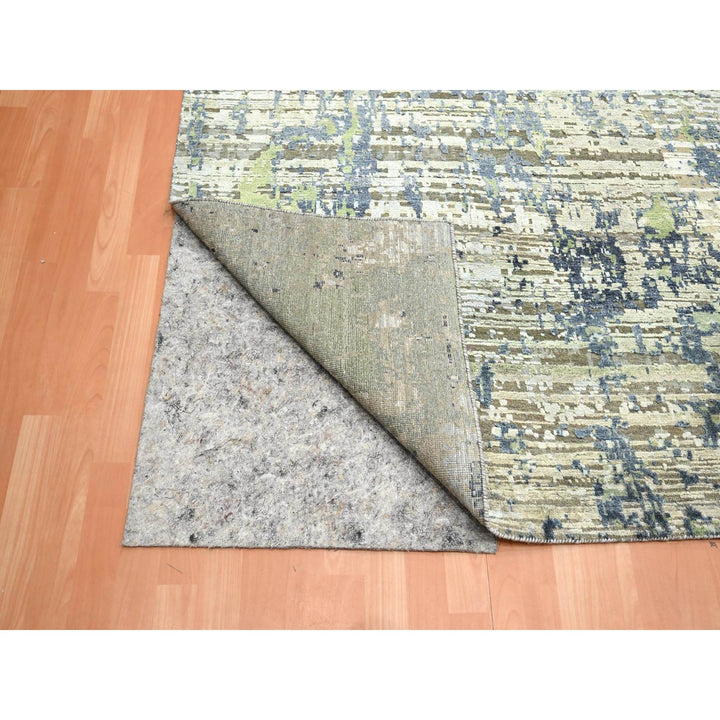 8'9" x 12'0" New Hand Knotted Green Wool & Silk Rectangle Oriental Rug - MOA10275679