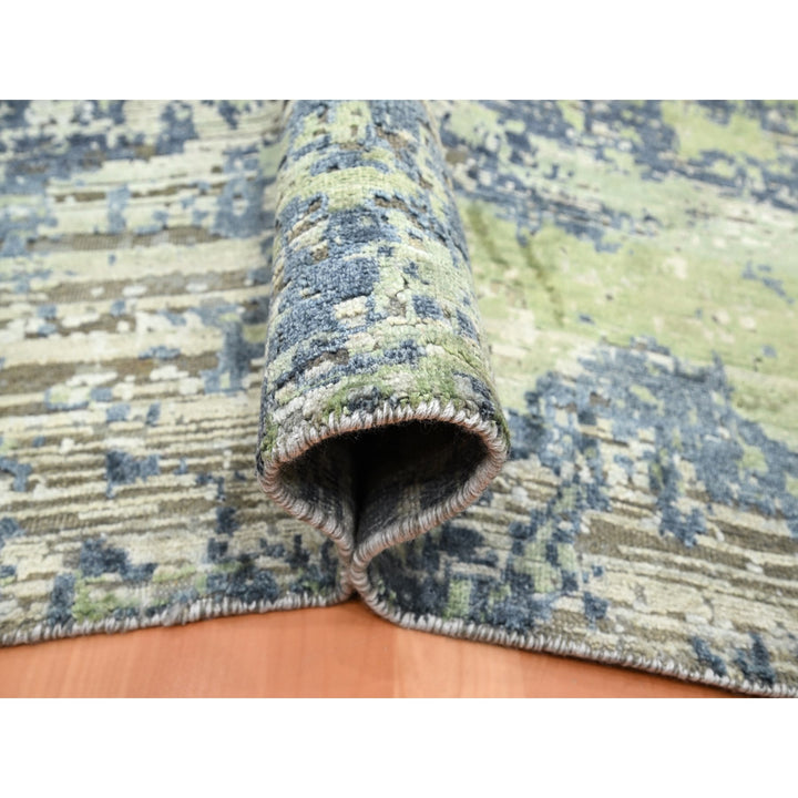 8'9" x 12'0" New Hand Knotted Green Wool & Silk Rectangle Oriental Rug - MOA10275679