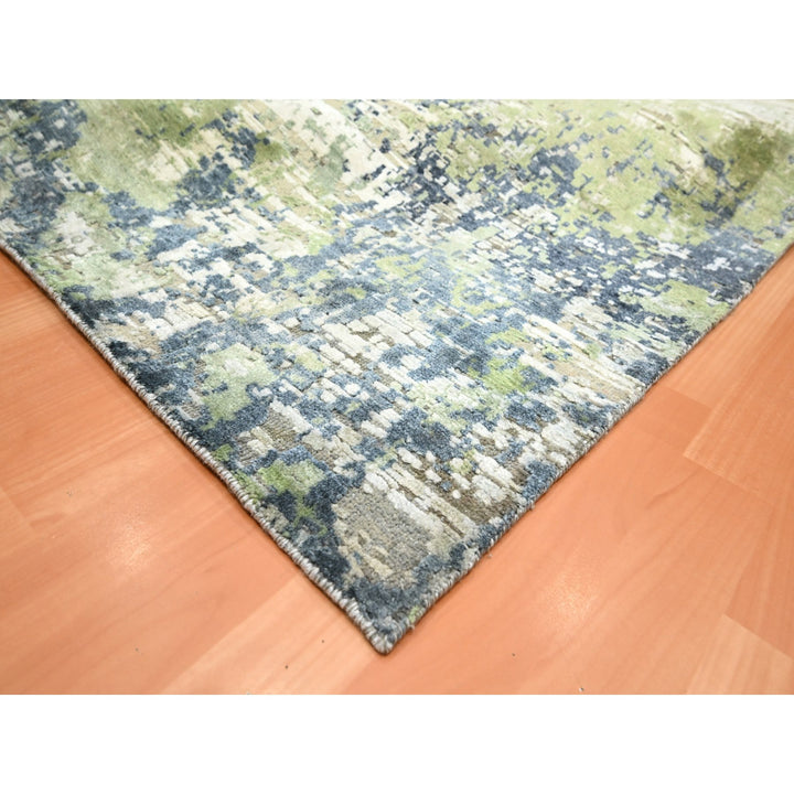 8'9" x 12'0" New Hand Knotted Green Wool & Silk Rectangle Oriental Rug - MOA10275679