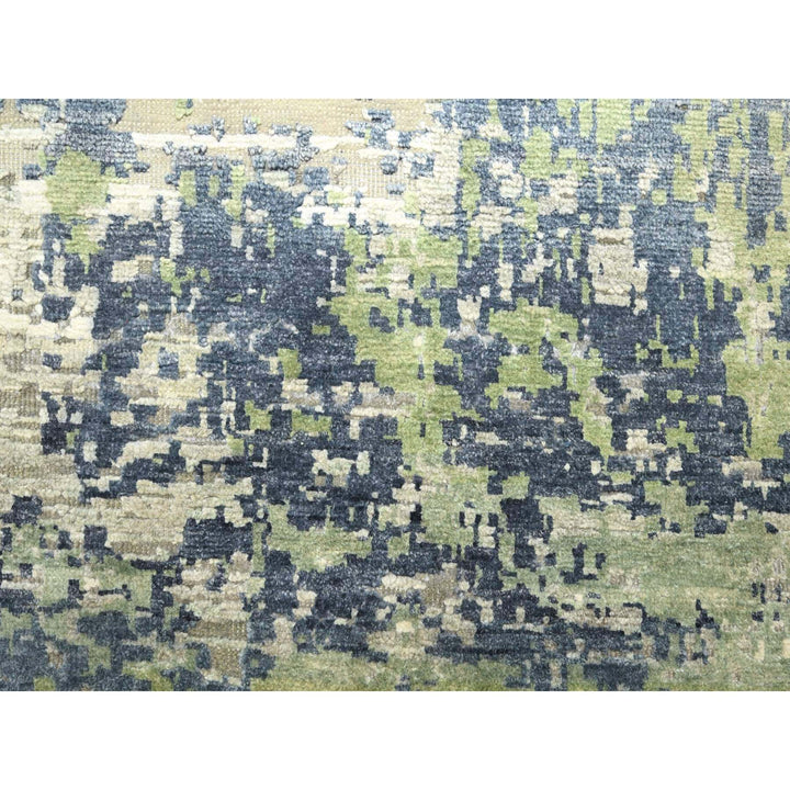 8'9" x 12'0" New Hand Knotted Green Wool & Silk Rectangle Oriental Rug - MOA10275679