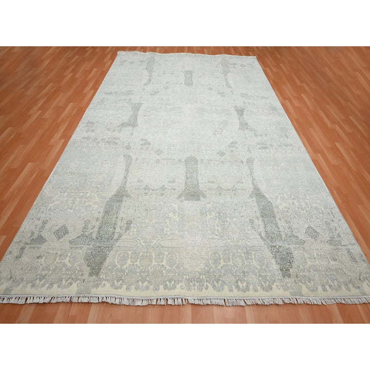 8'10" x 12'0" New Hand Knotted Ivory Wool & Silk Rectangle Oriental Rug - MOA10275682