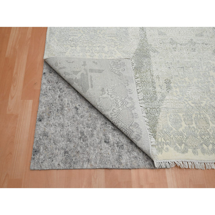 8'10" x 12'0" New Hand Knotted Ivory Wool & Silk Rectangle Oriental Rug - MOA10275682