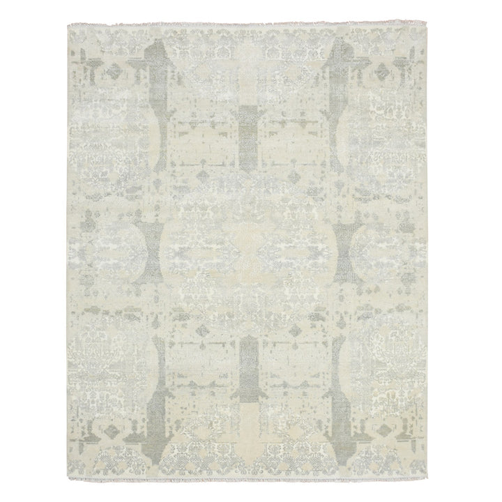 8'1" x 10'1" New Hand Knotted Ivory Wool & Silk Rectangle Oriental Rug - MOA10275683