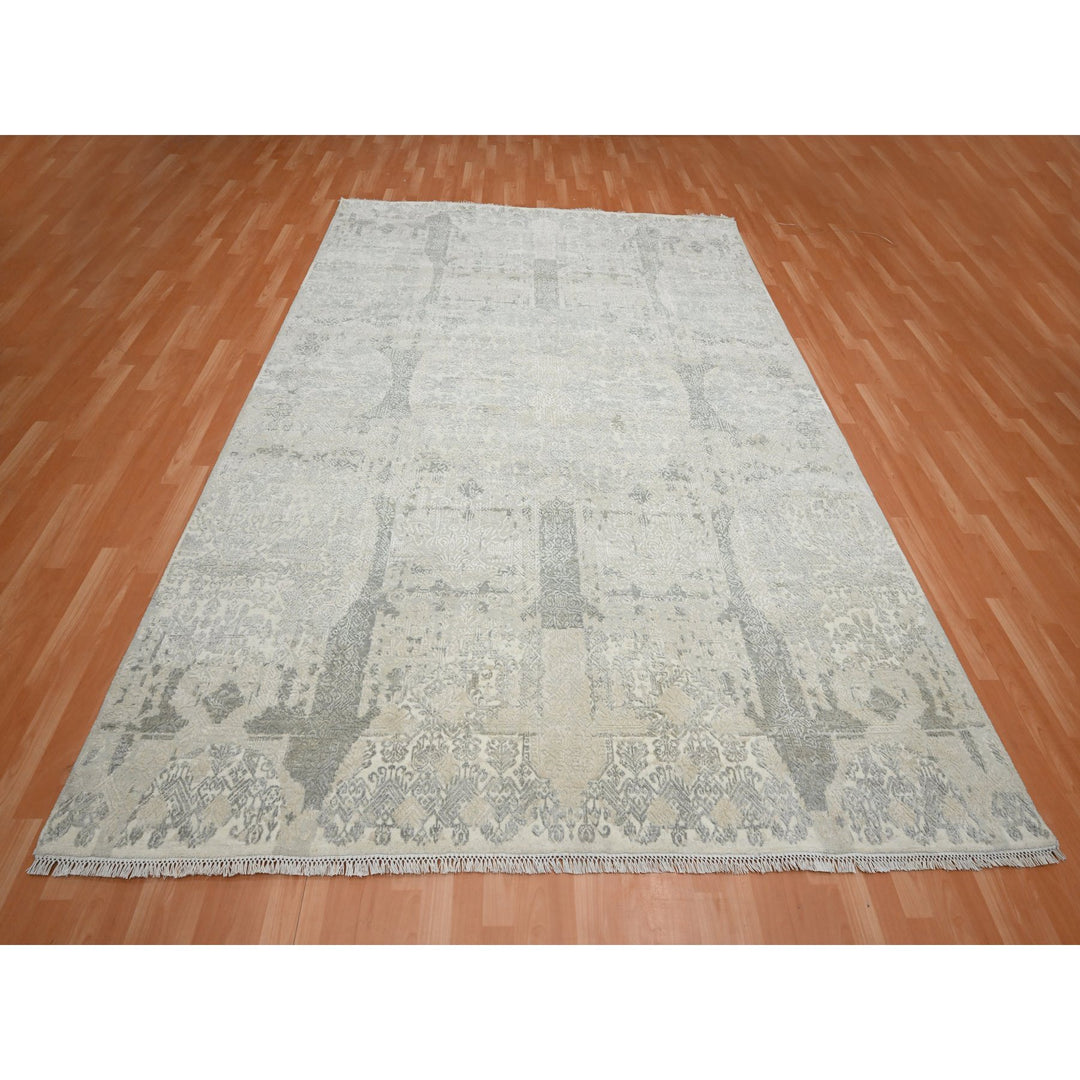 8'1" x 10'1" New Hand Knotted Ivory Wool & Silk Rectangle Oriental Rug - MOA10275683