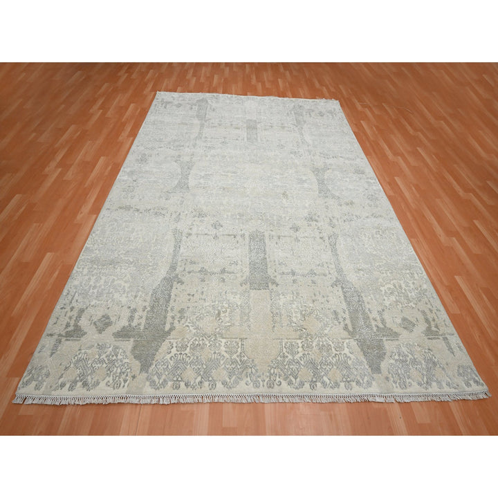 8'1" x 10'1" New Hand Knotted Ivory Wool & Silk Rectangle Oriental Rug - MOA10275683