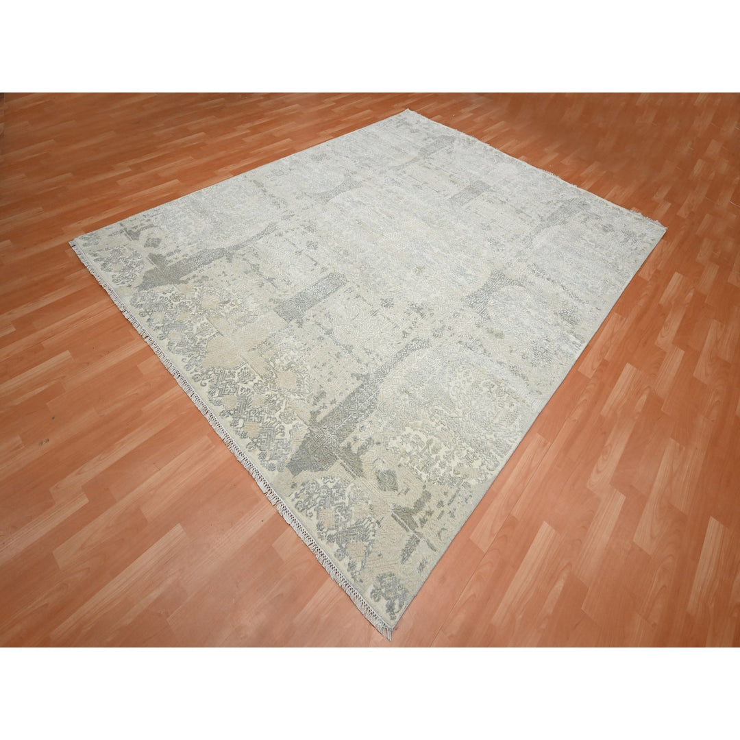 8'1" x 10'1" New Hand Knotted Ivory Wool & Silk Rectangle Oriental Rug - MOA10275683
