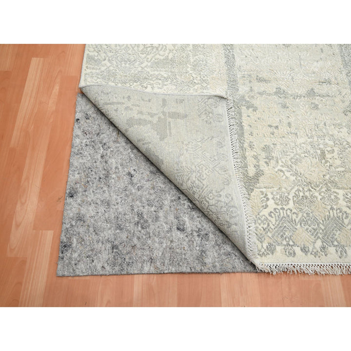 8'1" x 10'1" New Hand Knotted Ivory Wool & Silk Rectangle Oriental Rug - MOA10275683