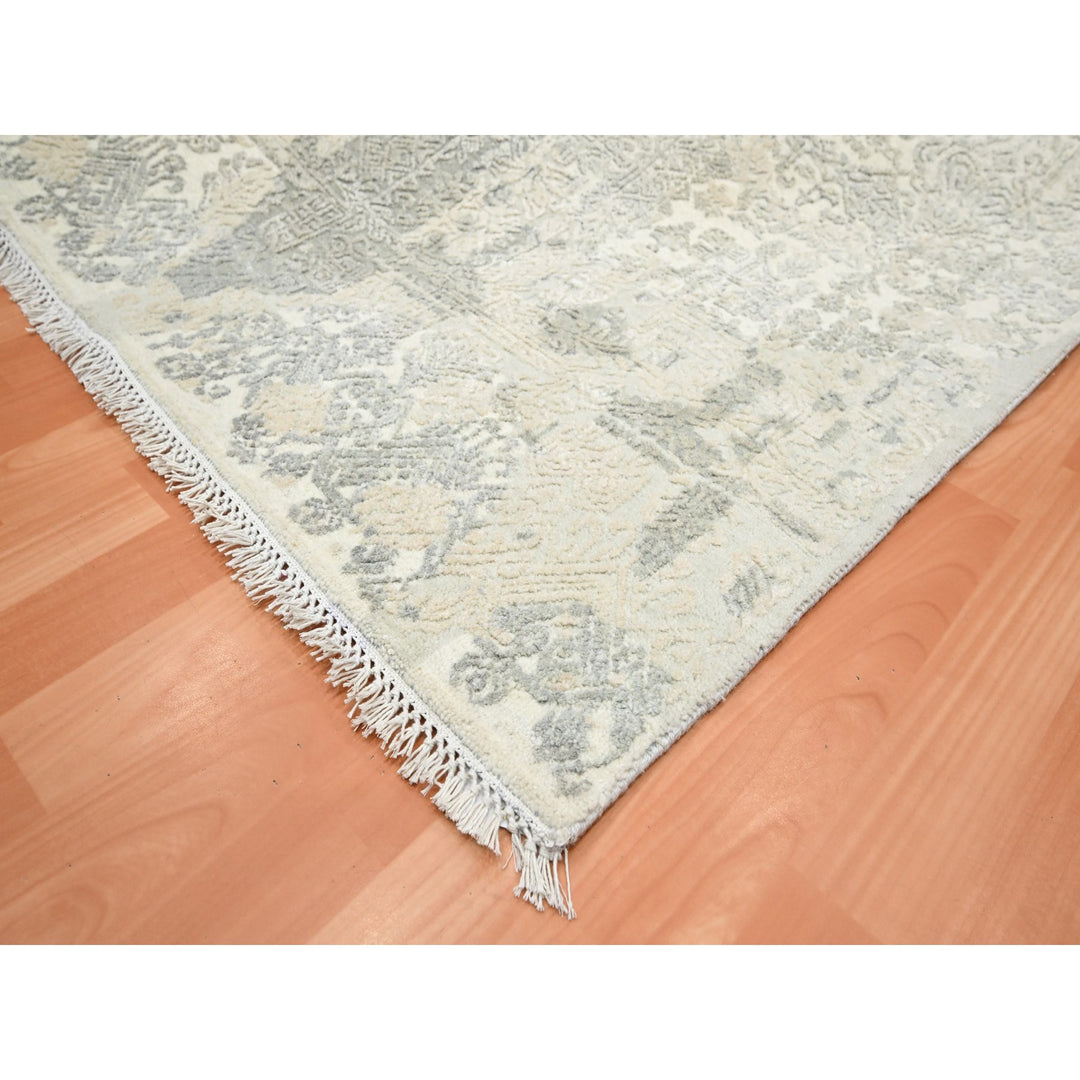 8'1" x 10'1" New Hand Knotted Ivory Wool & Silk Rectangle Oriental Rug - MOA10275683
