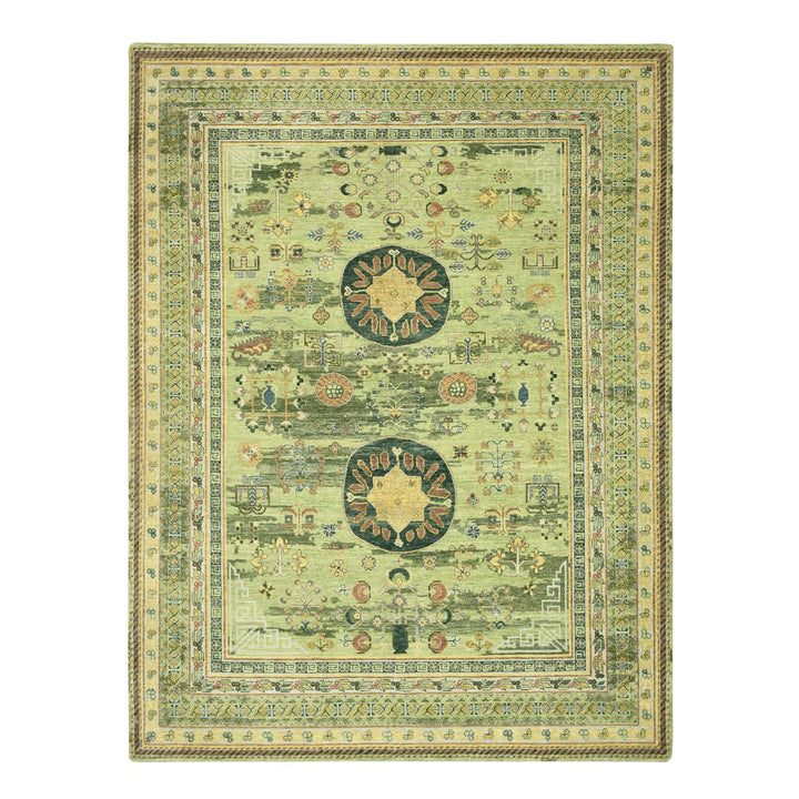 9'0" x 12'1" New Hand Knotted Green Wool Rectangle Oriental Rug - MOA10275684