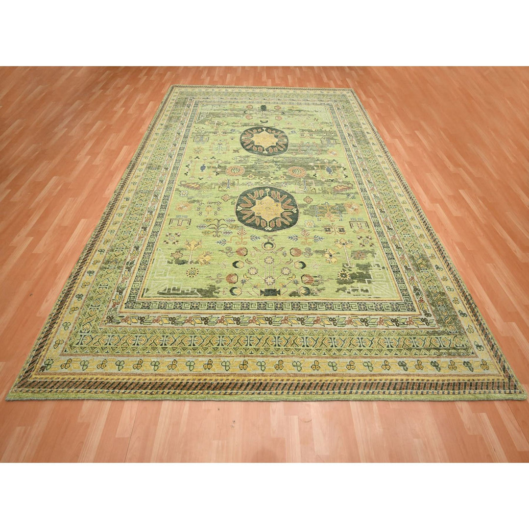 9'0" x 12'1" New Hand Knotted Green Wool Rectangle Oriental Rug - MOA10275684