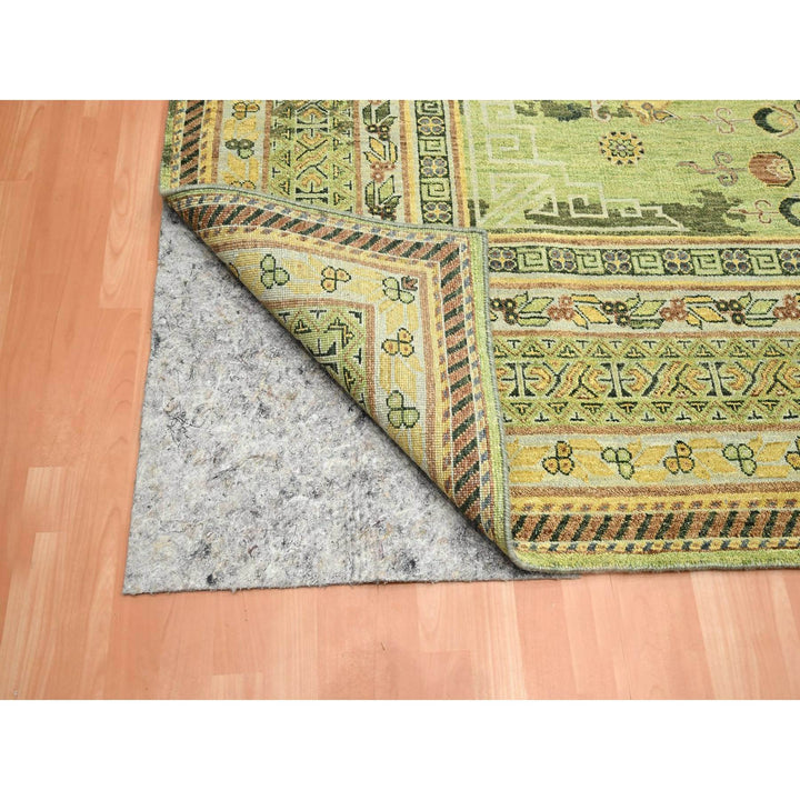 9'0" x 12'1" New Hand Knotted Green Wool Rectangle Oriental Rug - MOA10275684