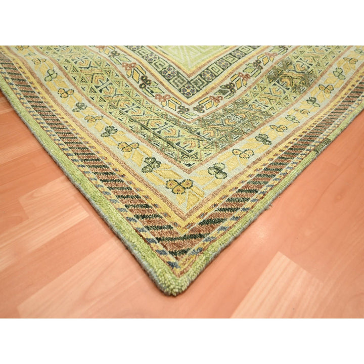 9'0" x 12'1" New Hand Knotted Green Wool Rectangle Oriental Rug - MOA10275684