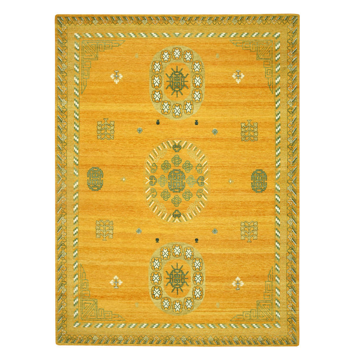 9'0" x 12'4" New Hand Knotted Yellow Wool Rectangle Oriental Rug - MOA10275685