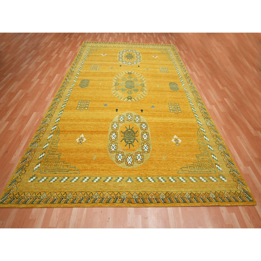 9'0" x 12'4" New Hand Knotted Yellow Wool Rectangle Oriental Rug - MOA10275685