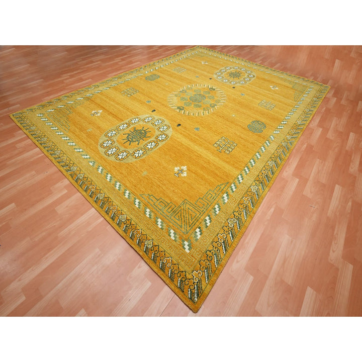 9'0" x 12'4" New Hand Knotted Yellow Wool Rectangle Oriental Rug - MOA10275685