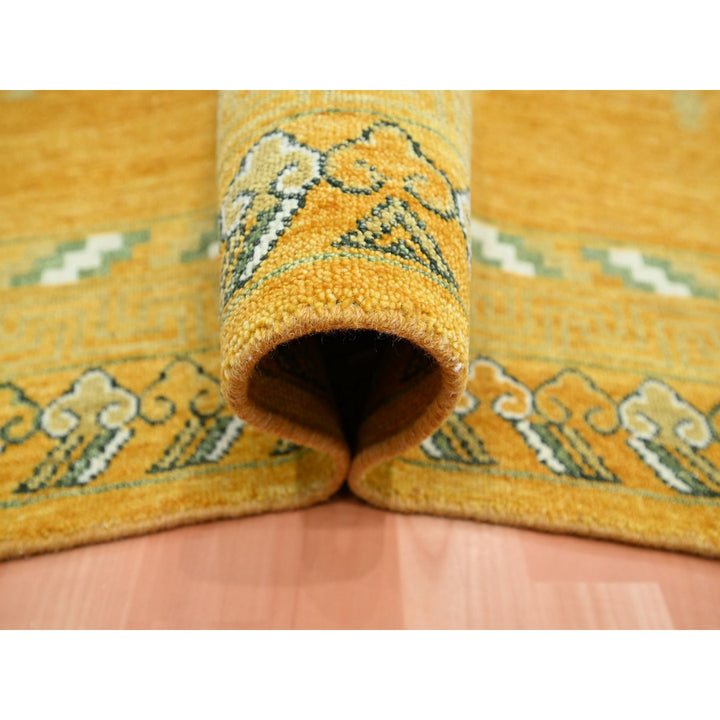 9'0" x 12'4" New Hand Knotted Yellow Wool Rectangle Oriental Rug - MOA10275685