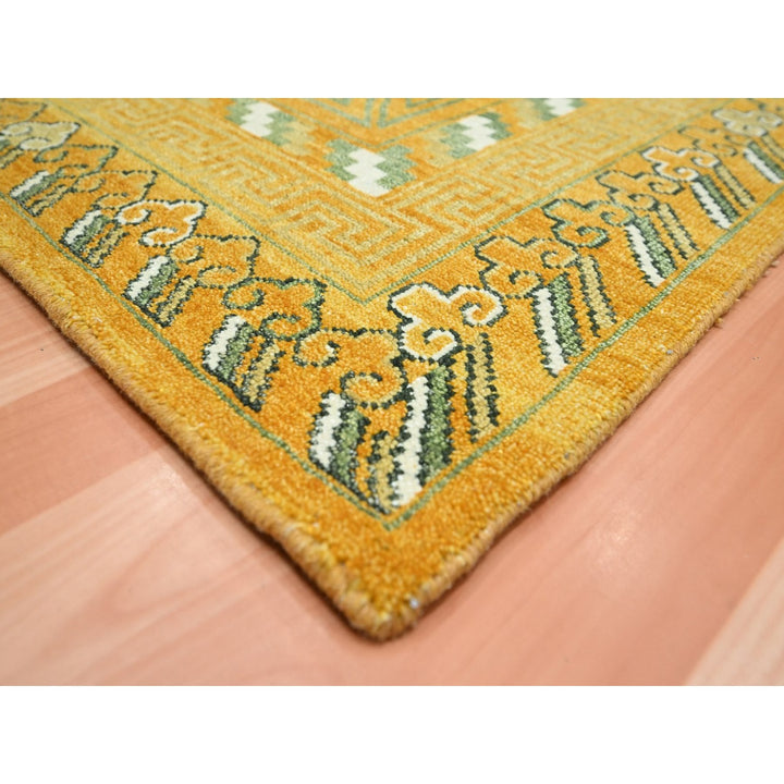 9'0" x 12'4" New Hand Knotted Yellow Wool Rectangle Oriental Rug - MOA10275685