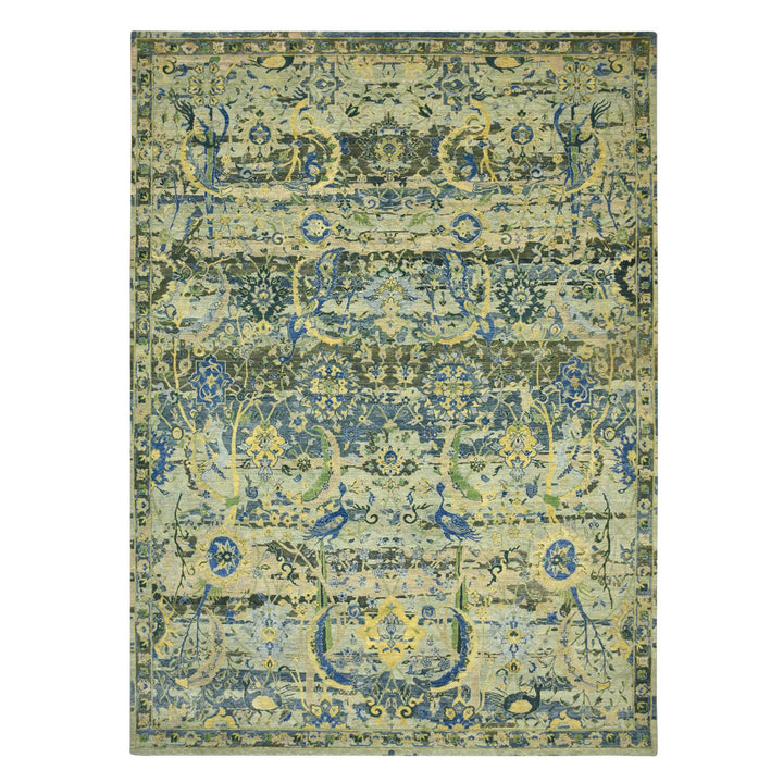 10'1" x 14'1" New Hand Knotted Green Wool Rectangle Oriental Rug - MOA10275686