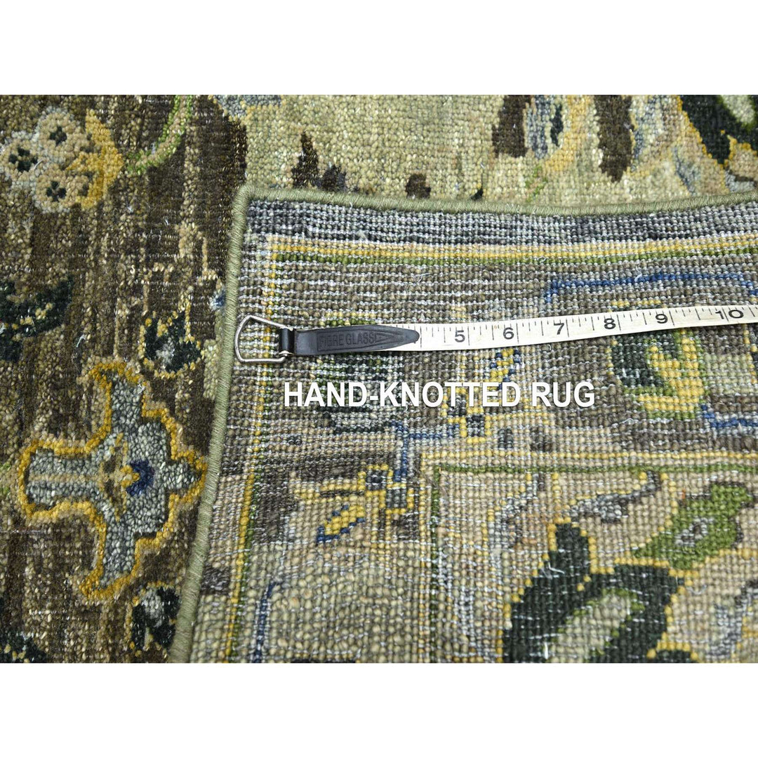 2'6" x 12'4" New Hand Knotted Green Wool Runner Oriental Rug - MOA10275687