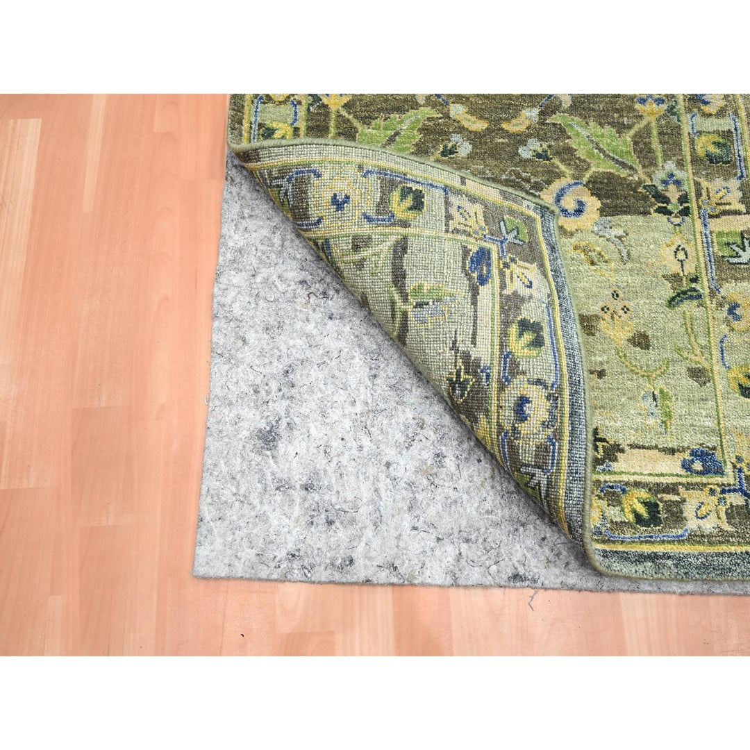 2'7" x 10'5" New Hand Knotted Green Wool Runner Oriental Rug - MOA10275688