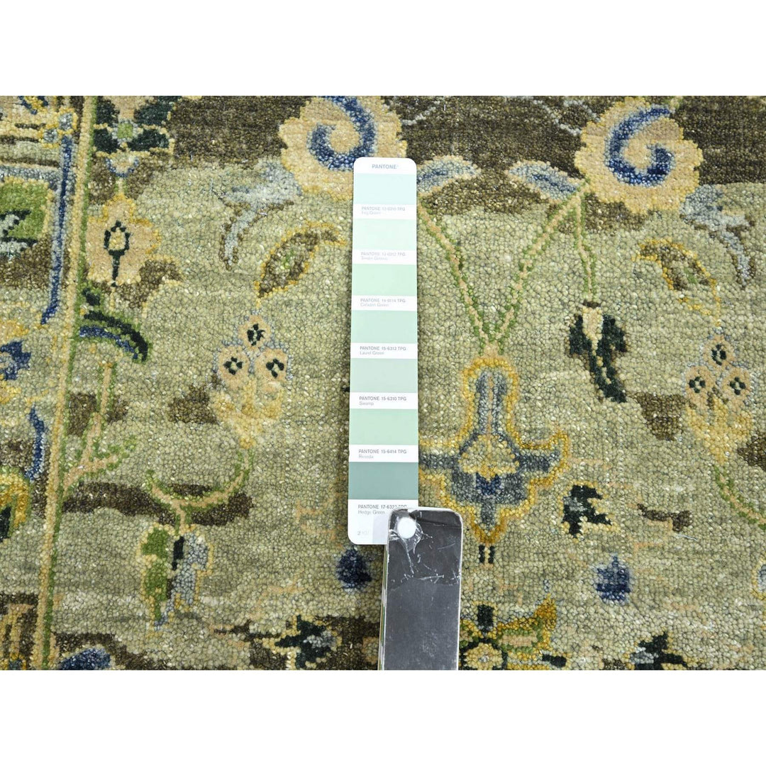 2'7" x 10'5" New Hand Knotted Green Wool Runner Oriental Rug - MOA10275688