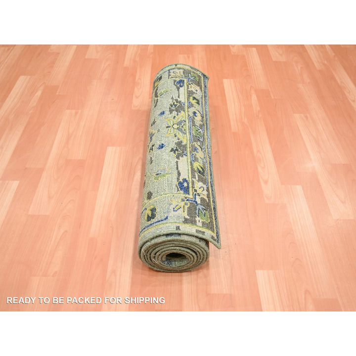 2'7" x 10'5" New Hand Knotted Green Wool Runner Oriental Rug - MOA10275688