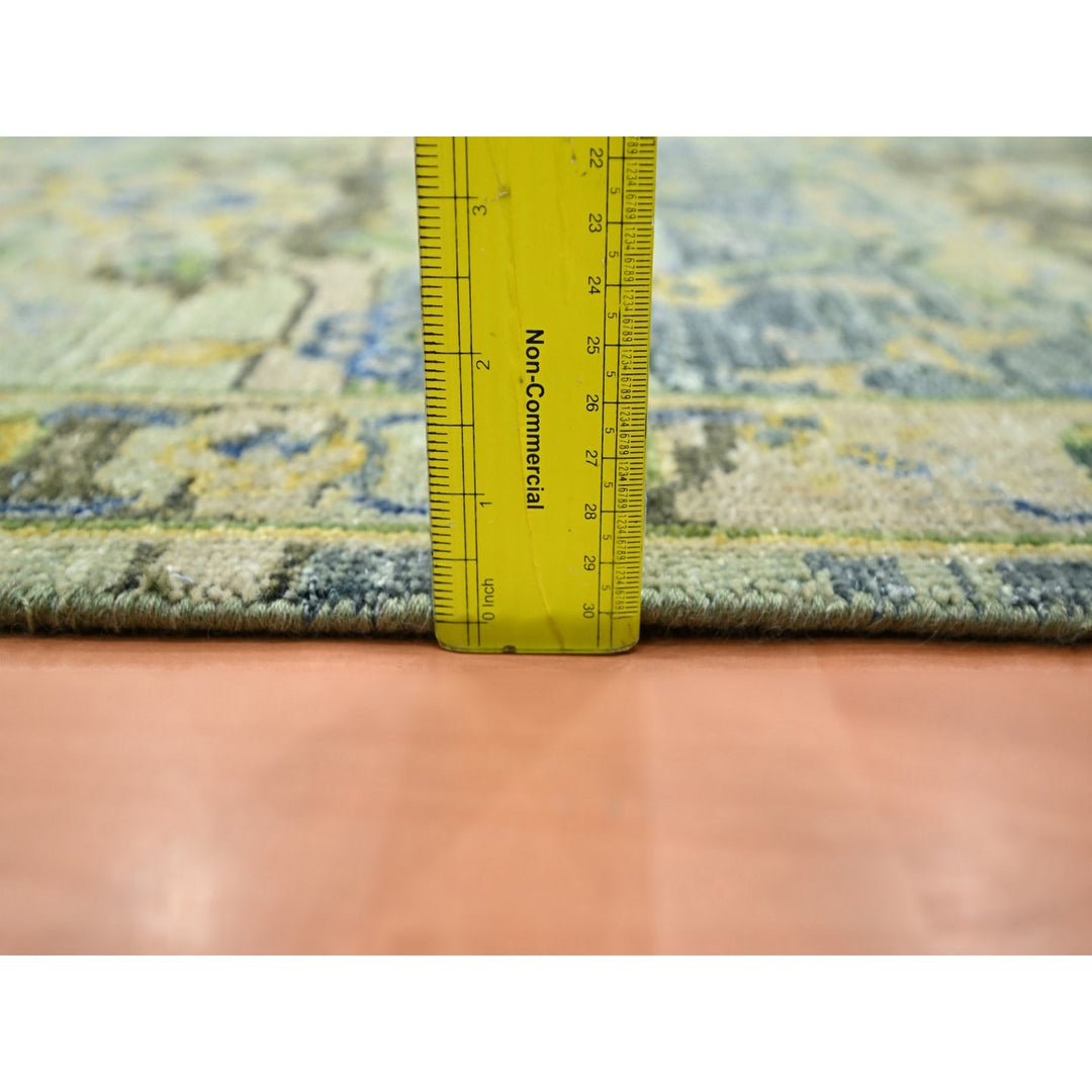 2'7" x 10'5" New Hand Knotted Green Wool Runner Oriental Rug - MOA10275688