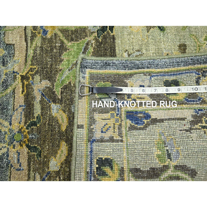 2'7" x 10'5" New Hand Knotted Green Wool Runner Oriental Rug - MOA10275688