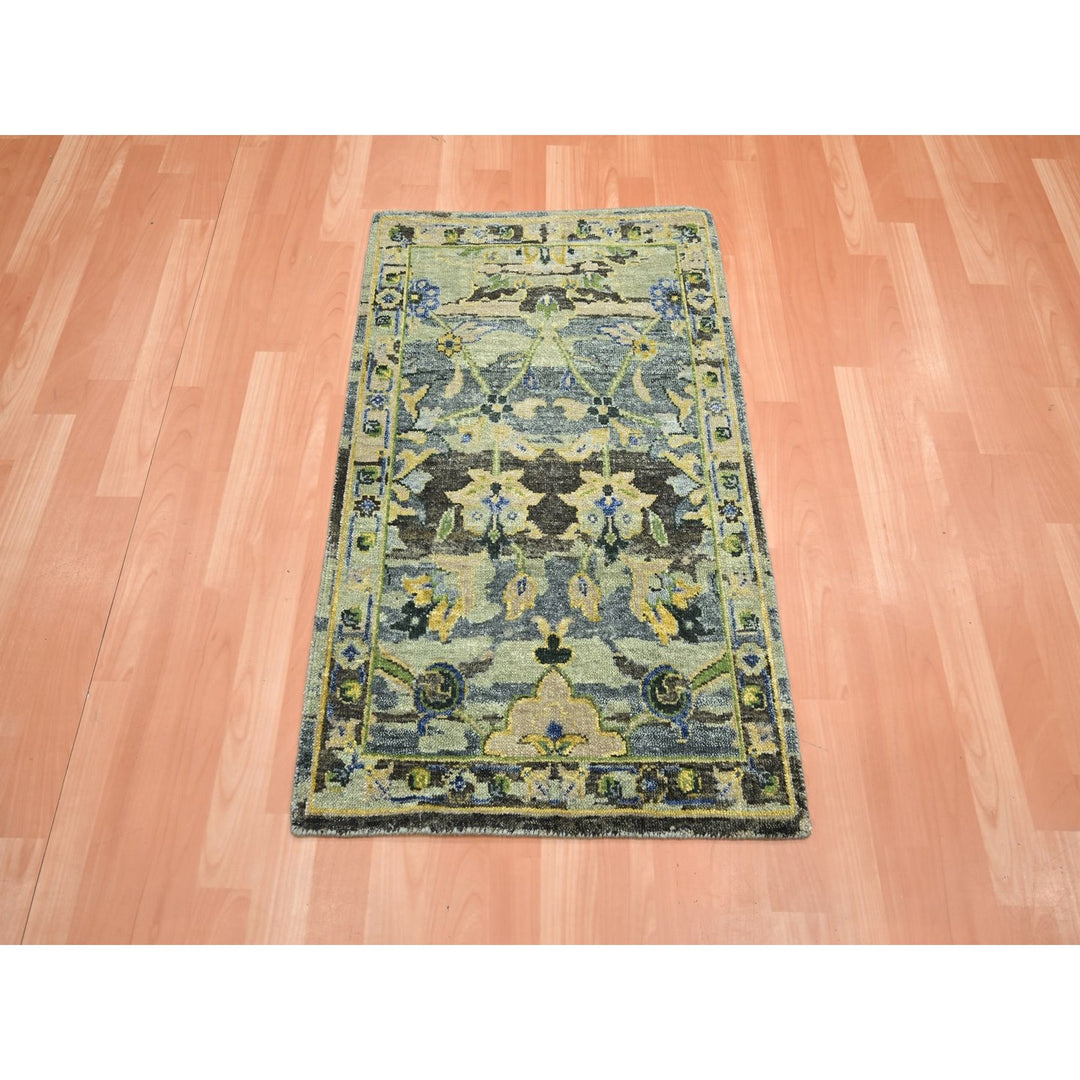 2'1" x 3'6" New Hand Knotted Green Wool Rectangle Oriental Rug - MOA10275689