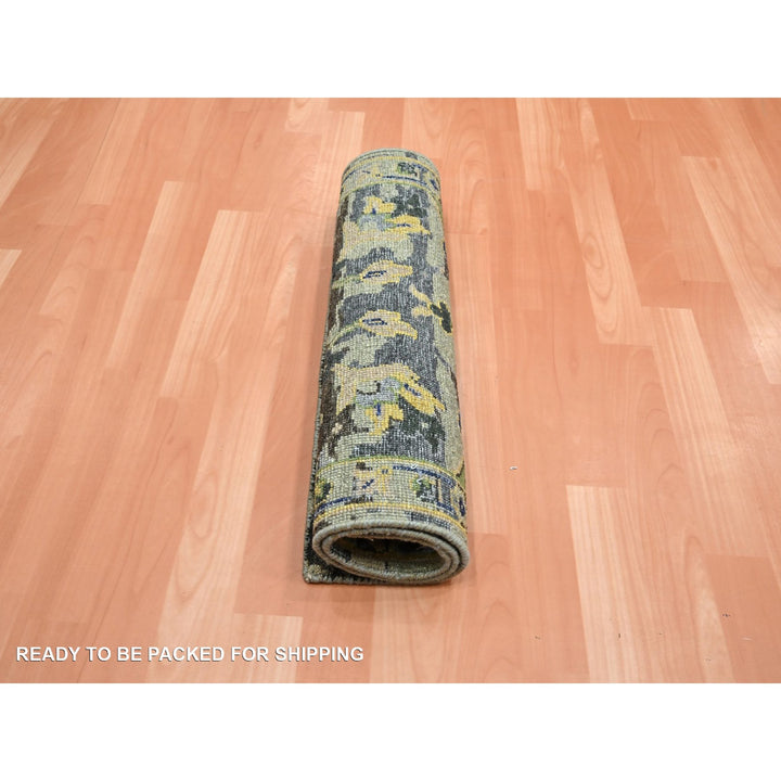 2'1" x 3'6" New Hand Knotted Green Wool Rectangle Oriental Rug - MOA10275689