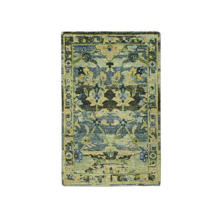 2'2" x 3'4" New Hand Knotted Green Wool Rectangle Oriental Rug - MOA10275690
