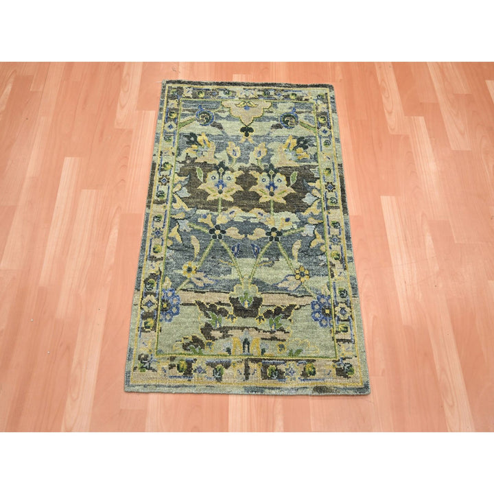 2'2" x 3'4" New Hand Knotted Green Wool Rectangle Oriental Rug - MOA10275690