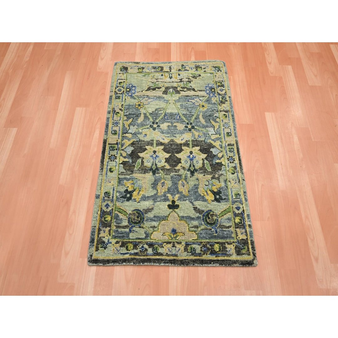 2'1" x 3'5" New Hand Knotted Green Wool Rectangle Oriental Rug - MOA10275691