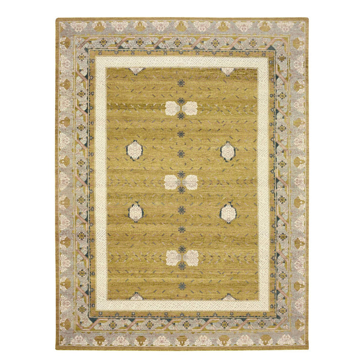 9'1" x 12'1" New Hand Knotted Yellow Wool Rectangle Oriental Rug - MOA10275692