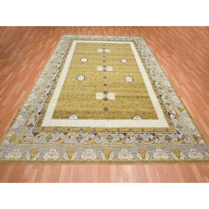 9'1" x 12'1" New Hand Knotted Yellow Wool Rectangle Oriental Rug - MOA10275692