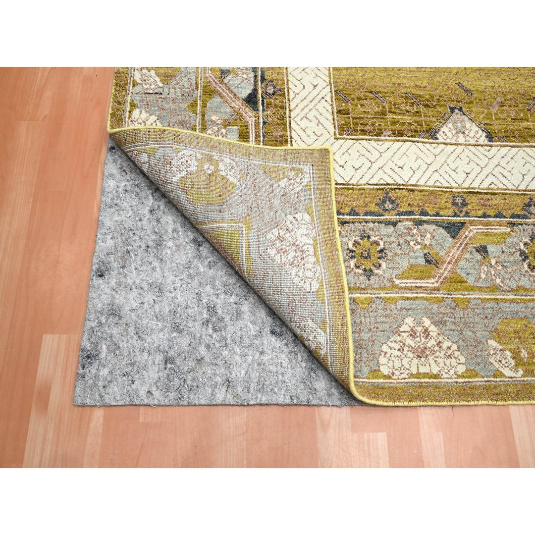 9'1" x 12'1" New Hand Knotted Yellow Wool Rectangle Oriental Rug - MOA10275692