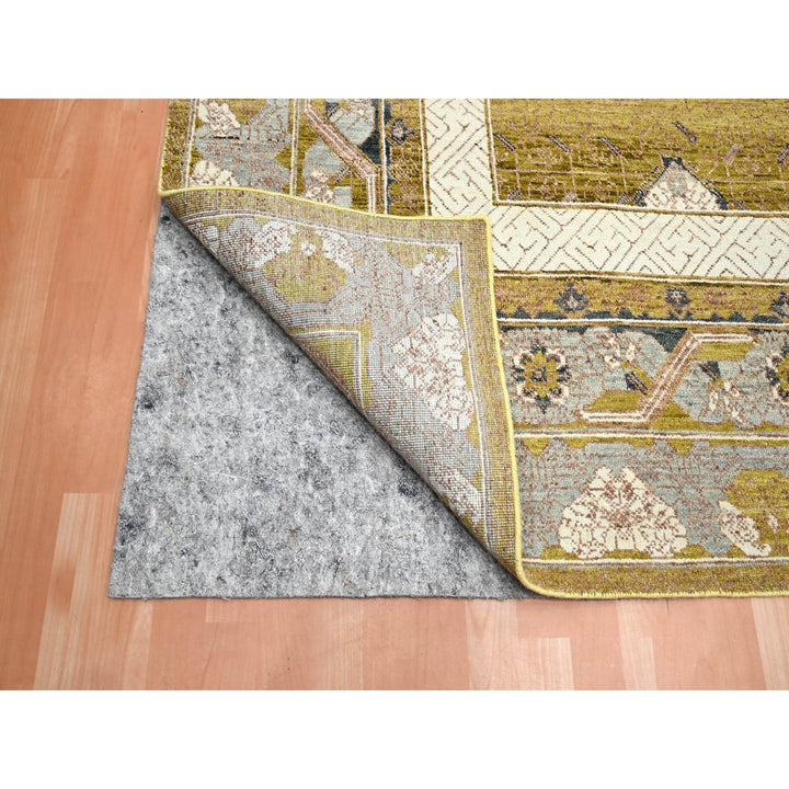 9'1" x 12'1" New Hand Knotted Yellow Wool Rectangle Oriental Rug - MOA10275692